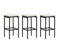 Tabourets de bar avec coussins lot de 3 noir résine tressée