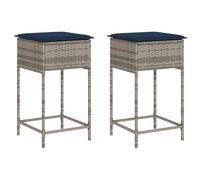 vidaXL Tabourets de bar de jardin avec coussins lot de 2 gris résine tressée