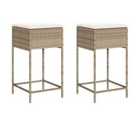vidaXL Tabourets de bar de jardin avec coussins en poly rotin – lot de 2 beige