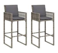 vidaXL Tabourets de bar jardin 368707 – lot de 2 gris en résine tressée avec coussins