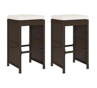 vidaXL Tabourets de bar jardin extérieur – Lot de 2 marron en résine tressée avec coussins