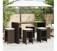 vidaXL Tabourets de bar de jardin – Lot de 6, résine tressée marron avec coussins