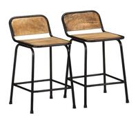 vidaXL Tabourets de Bar Lot de 2 pcs Bois Massif manguier Brut, Chaise, Chaise de Bar de Cuisine, Chaise de bistrot, Chaise de Bar de Petit-déjeuner