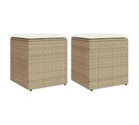 vidaXL Tabourets de jardin avec coussins – Lot de 2, beige, résine tressée
