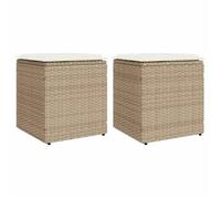 vidaXL Tabourets de jardin avec coussins lot de 2 beige résine tressée, siège de jardin, sièges d'extérieur, tabouret cube, 4104043