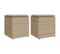 vidaXL Tabourets de jardin avec coussins lot de 2 beige résine tressée, siège de jardin, sièges d'extérieur, tabouret cube, 4104042