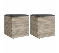 Tabourets de jardin et coussins lot de 2 gris clair poly rotin