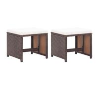 Vidaxl Tabourets De Jardin Lot De 2 Et Coussins Résine Tressée Marron