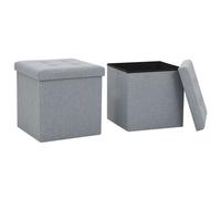 Vidaxl Tabourets De Rangement Pliables 2 Pcs Gris Clair Faux Lin Gris