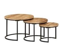 vidaXL Tables gigognes 3 pièces bois de manguier massif brut 353901 Marron