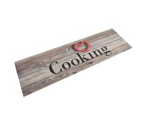 vidaXL Tapis de Cuisine Lavable Impression Cuisine, Carpette de Salle à Manger Antidérapante, Moquette Intérieur et Extérieur, Moderne, Gris 45x150 cm