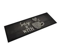 vidaXL Tapis de cuisine lavable Imprimé Tasse Antidérapant Velours Noir 60x180 cm