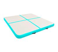 vidaXL Tapis de Sport Gonflable Multisport, Tapis d'Exercice pour Gymnastique, Kickboxing, Yoga, Lutte, Plein Air, Vert et Gris, 200x200x10 cm, PVC Haute Densité