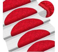 vidaXL Tapis d'escalier 15 pièces 56 x 17 x 3 cm Rouge Demi-rond 133899