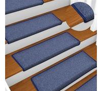 vidaXL Tapis d'escalier 15 pièces 65 x 21 x 4 cm Bleu Bord rectangulaire 134574 Bleu G