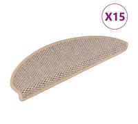 vidaXL Tapis d'Escalier Autocollants 15 pcs, Protections d'Escalier Antidérapantes, Moquettes de Marches Insonorisantes, 65x21x4 cm Beige Clair