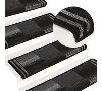 vidaXL Tapis d'Escalier Autocollants 15 pcs, Protections d'Escalier Antidérapantes, Moquettes de Marches Insonorisantes, 65x21x4 cm Noir et Gris