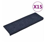 vidaXL Tapis d'escalier autocollants 15 pièces 65 x 21 x 4 cm Bleu Bord rectangulaire 134566