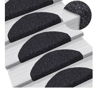 vidaXL Tapis d'escalier auto-adhésif poinçon aiguilleté 15 pièces 65×21×4 cm demi‑rond noir