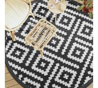 vidaXL Tapis d'extérieur Blanc et Noir Ø200 cm PP, Tapis de Jardin, Tapis de Sol, Moquette de Sol, carpette, Tapis de Patio