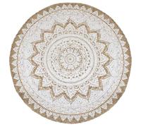 vidaXL Tapis en jute tressé imprimé à la main - Tapis de salon en jute tissé à la main - Tapis de sol pour chambre à coucher, salon, couloir - 180 cm - Rond