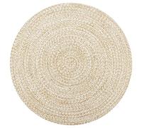 vidaXL Tapis Fait à la Main Jute Moquette Carpette Plancher Coussin de Sol Salon Chambre à Coucher Intérieur Salle de Séjour Maison Blanc et Naturel 90 cm