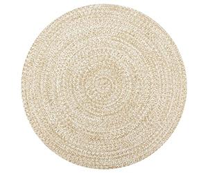 vidaXL Tapis Fait à la Main Jute Moquette Carpette Plancher Coussin de Sol Salon Chambre à Coucher Intérieur Salle de Séjour Maison Blanc et Naturel 90 cm