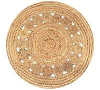 vidaXL Tapis Jute Design Tressé 90 cm Rond Moquette Carpette à la Main Décor