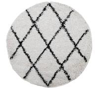 vidaXL Tapis Shaggy à Poils Longs, Moquette de Sol, Tapis de Zone, Carpette de Salon Salle de Séjour Chambre, Moderne, Crème et Noir Ø 240 cm