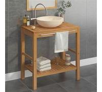 vidaXL Teck Solide Armoire de Toilette avec Lavabo Vasque à Poser de Toilette Lave-mains Meuble de Salle de Bain Maison Intérieur Marbre Crème Brun