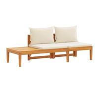 vidaXL Teck Solide Banc de Jardin avec Table et Coussins Bain de Soleil de Patio Meuble de Terrasse Chaise Longue d'Extérieur Jardin Blanc Crème