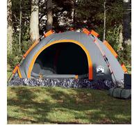 vidaXL Tente de camping 4004171 – 4 personnes, abri avec sac de transport, auvent gris et orange