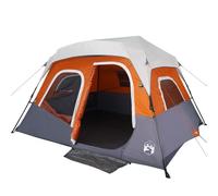 vidaXL Tente de Camping avec Lumière LED 6 Personnes, Tente d'Ombrage avec Sac, Auvent Portable avec Parois Latérales, Gris Clair et Orange