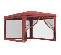 vidaXL Tente de Fête avec 4 Parois Latérales en Maille Belvédère Chapiteau Pavillon Tonnelle Tente de Réception Jardin Terrasse Rouge 3x4 m PEHD