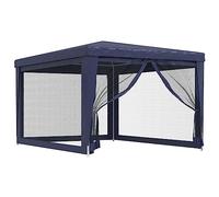 vidaXL Tente de Fête avec 4 Parois Latérales en Maille Belvédère Chapiteau Pavillon Tonnelle Tente de Réception Jardin Terrasse Bleu 3x4 m PEHD