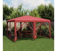 Vidaxl Tente De Fête Avec 8 Parois Latérales En Maille Rouge 4x4m Pehd