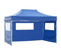 vidaXL Tente de Réception Pliable avec 3 Parois Tonnelle de Jardin Tonnelle de Patio Pavillon de Terrasse Auvent d'Extérieur 3x4 m Acier Bleu