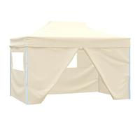 Tente de Réception Pliable avec 4 Parois Tonnelle d'Extérieur Chapiteau de Jardin Belvédère Voyage de Camping Barbecue Mariage 3x4 m Acier Crème