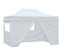 Tente Pliable de Réception avec 4 Parois Tonnelle d'Extérieur Chapiteau de Jardin Voyage de Camping Barbecue Mariage 3x4,5 m Blanc