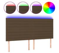 vidaXL Tête de Lit à LED Meuble de Chambre à Coucher Accessoire de Lit Double Tête de Cadre de Lit Intérieur Marron Foncé 200x5x118/128 cm Tissu