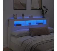 vidaXL Tête de lit LED – Panneau avec rangement – Blanc 180×18,5×103,5 cm – 837358
