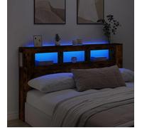 vidaXL Tête de Lit à LED, Panneau avec Rangement, Accessoire de Lit, Tête de Cadre de Lit Chambre, Chêne Fumé 837362