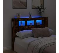 vidaXL Tête de lit à LED – Tête de cadre pour lit double 837348 Chêne fumé 140x18,5x103,5cm