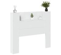 vidaXL Tête de lit Blanc 120 x 16,5 x 103,5 cm Bois d'ingénierie, Harmonie au coucher : Headboard moderne, solution de rangement stylée, éclairage d'ambiance LED, mobilier fonctionnel pour un style de