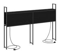 vidaXL Tête de lit en chêne Noir de 140 cm, en Bois reconstitué avec du métal, Super Pratique pour Ranger, avec Prise de Chargement, Pieds antidérapants, Fixation sécurisée, Style Moderne, pour l'int