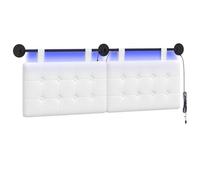 vidaXL Tête de lit Suspendue avec lumière LED Blanc Tissu, Tête de lit Moderne rectangulaire, Design Mural, déco de Chambre Personnalisable, Meubles Gain de Place