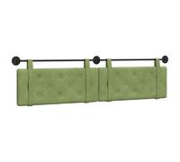 vidaXL Tête de lit suspendue Vert clair 210 x 55 x 5 cm Velours, Tête de lit moderne rectangulaire à montage mural, rembourrée avec des sangles, design à boutons capitonnés pour une déco de chambre re