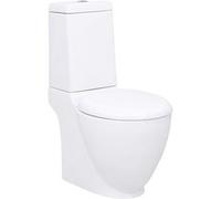 vidaXL Toilette en céramique Ronde Écoulement d'eau au fond Fermeture en douceur Blanc