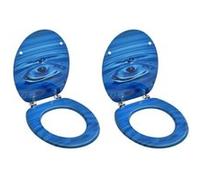 vidaXL Sièges de toilette avec couvercle 2 pcs MDF Bleu Gouttes d'eau