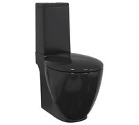 vidaXL Toilette Céramique Rond Noir Écoulement d'Eau au Fond Salle de Bain